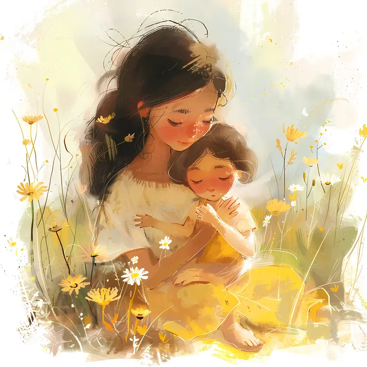 Mother and Child in a Field of Flowers