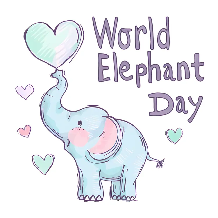 Cute Elephant with Heart Balloon for World Elephant Day