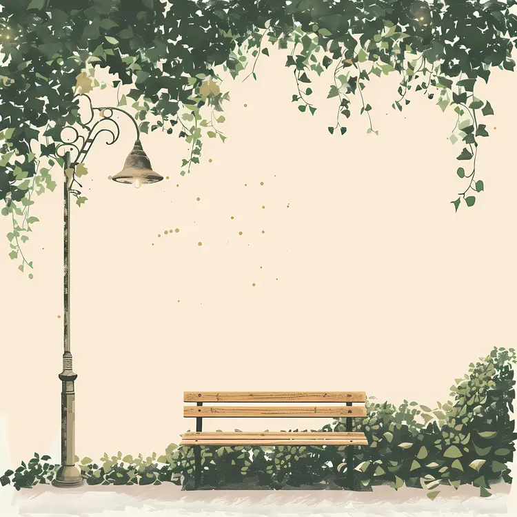 Park Bench with Lamp Post and Ivy