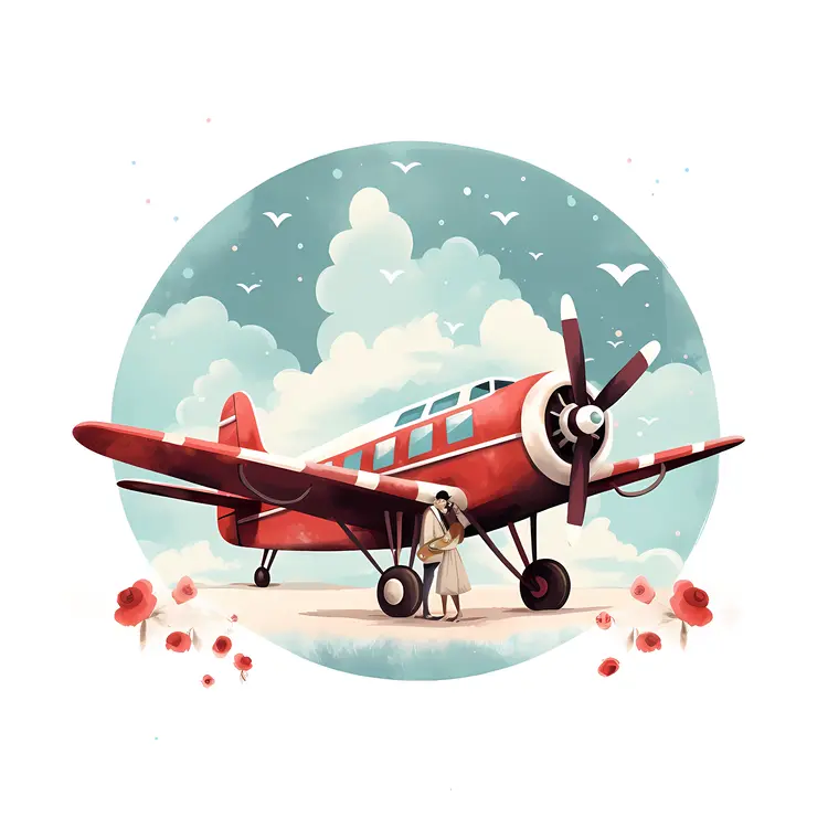 Red Airplane with Couple