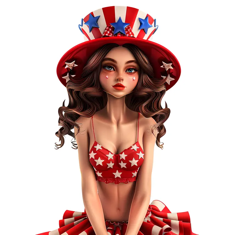 Patriotic Girl in Star-Spangled Outfit