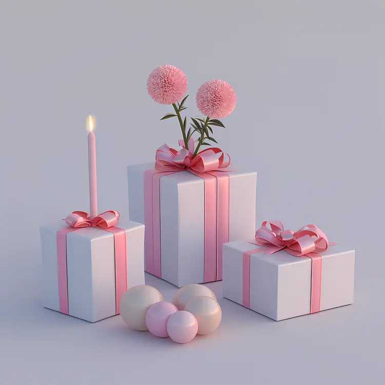 White Gift Boxes with Pink Ribbons and Flowers