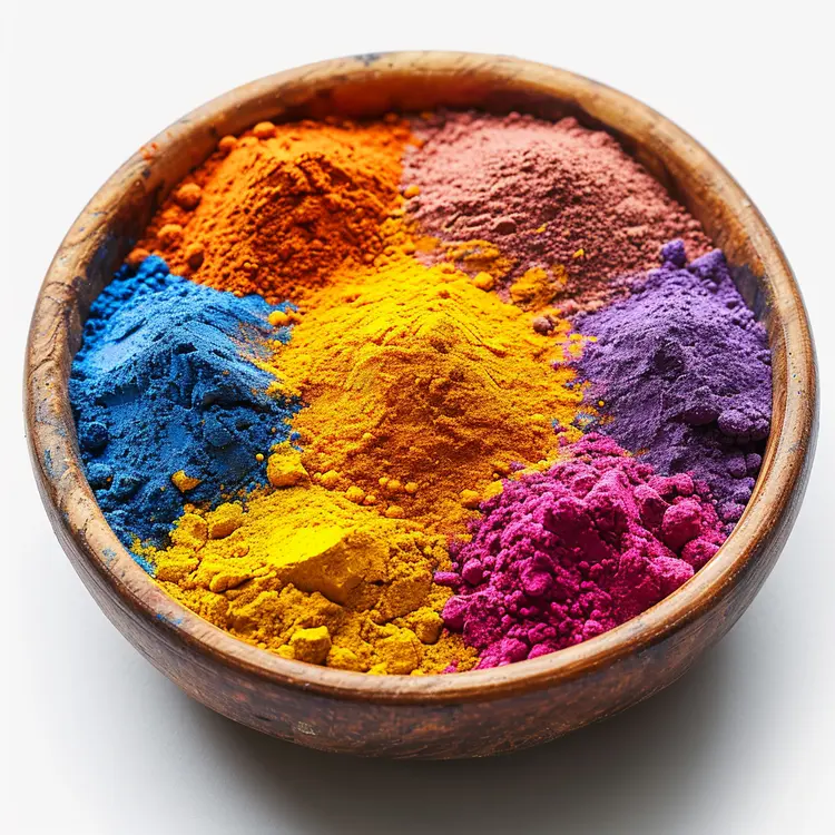 Colorful Powders in Wooden Bowl