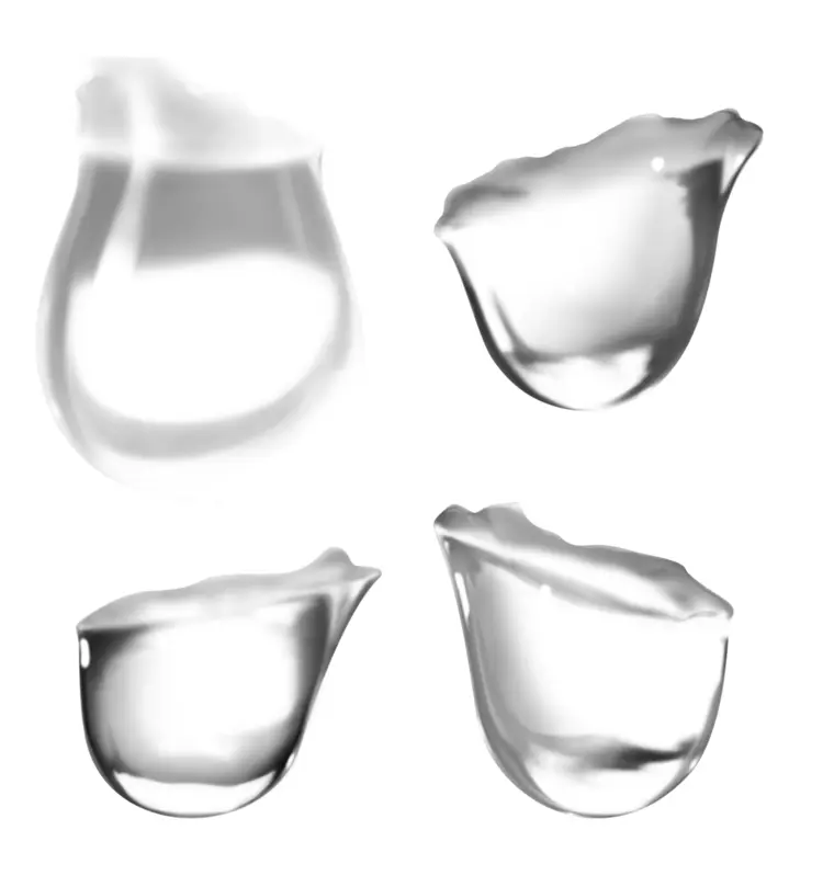 Various Shapes of Water Droplets on a Clear Background