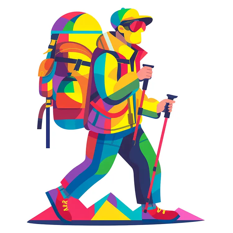 Colorful Hiker with Backpack