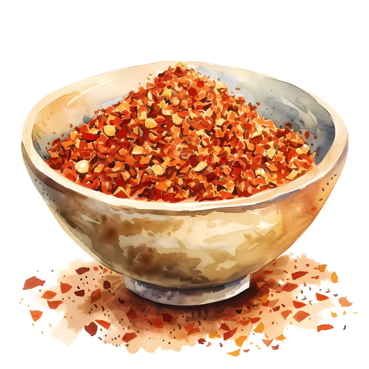 Red Pepper Flakes in Rustic Bowl