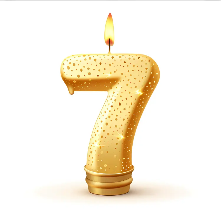 Golden Number 7 Candle for Birthday Celebration