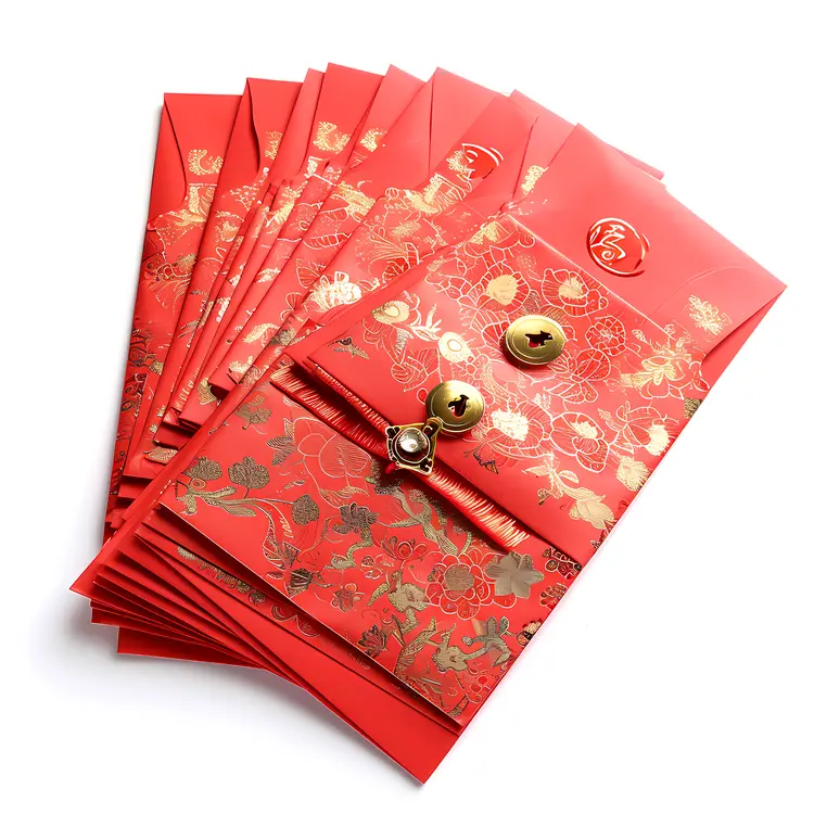 Red Envelope with Gold Pattern and Button Closure