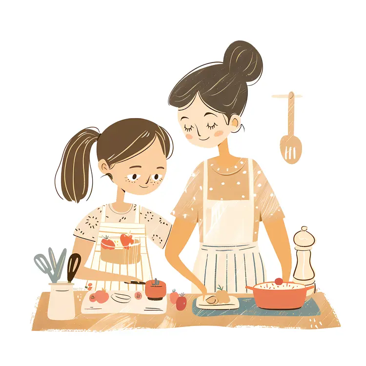 Mother and Daughter Cooking Together