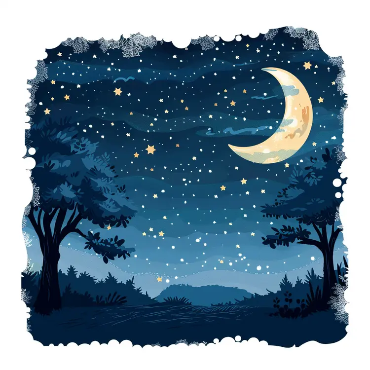 Starry Night Sky with Crescent Moon