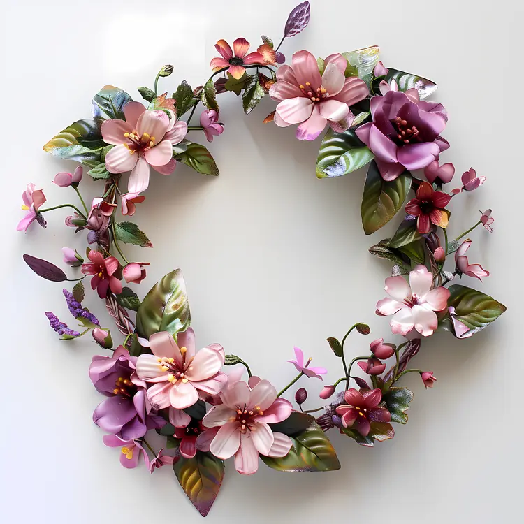 Elegant Floral Wreath with Pink and Purple Flowers