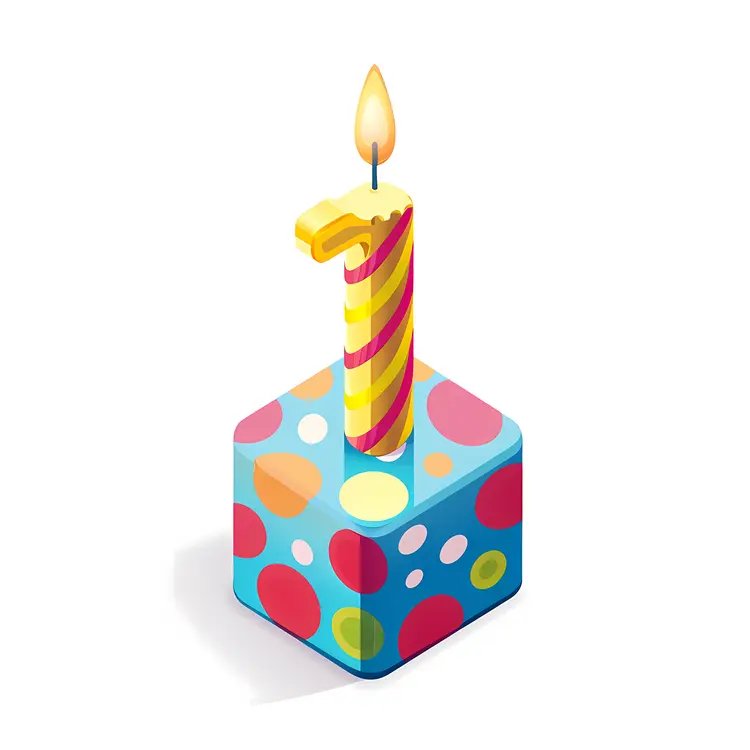 Colorful Number 1 Candle on Cake