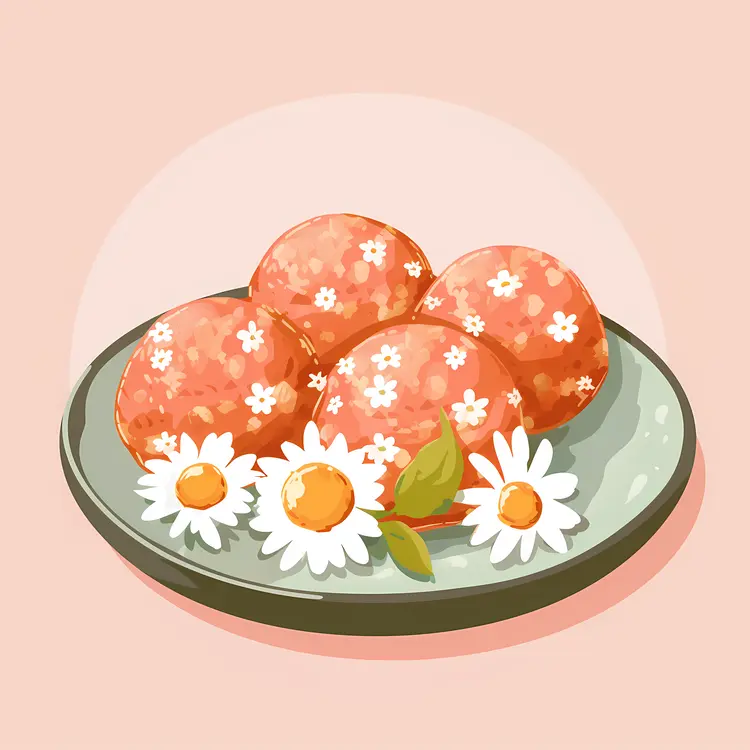 Orange Balls with Daisies on Plate