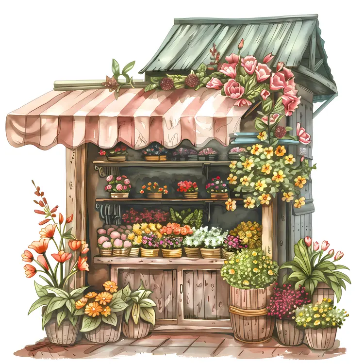 Rustic Flower Stand with Blooming Plants