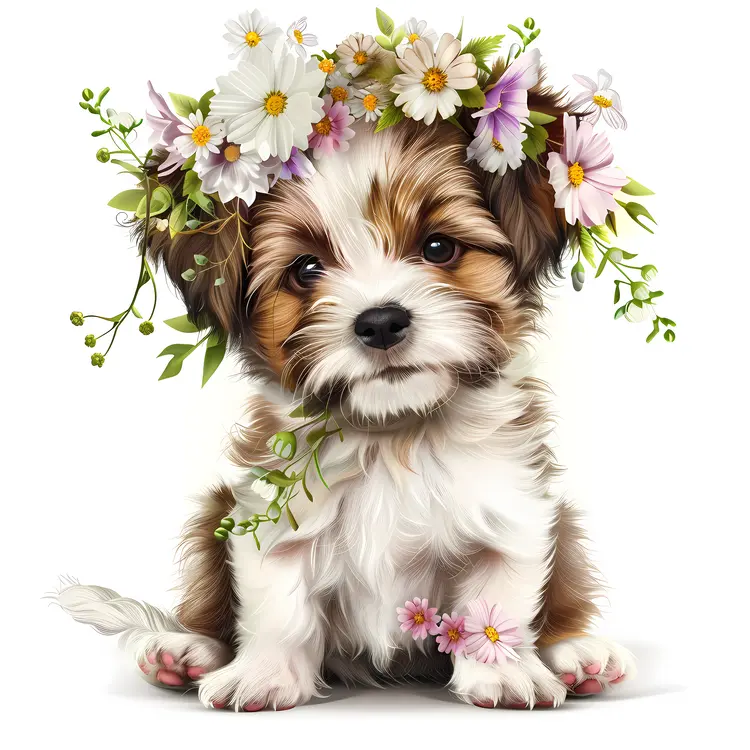 Adorable Puppy with Floral Crown