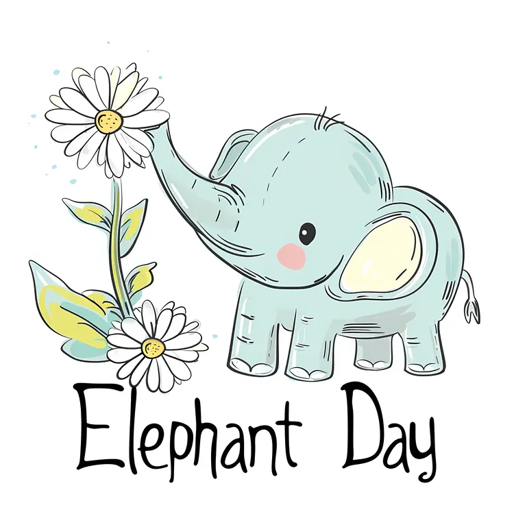 Cute Elephant with Daisy