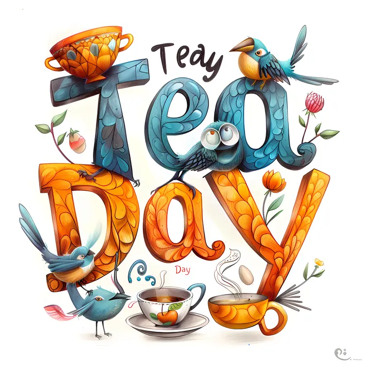 Colorful Tea Day Celebration Illustration