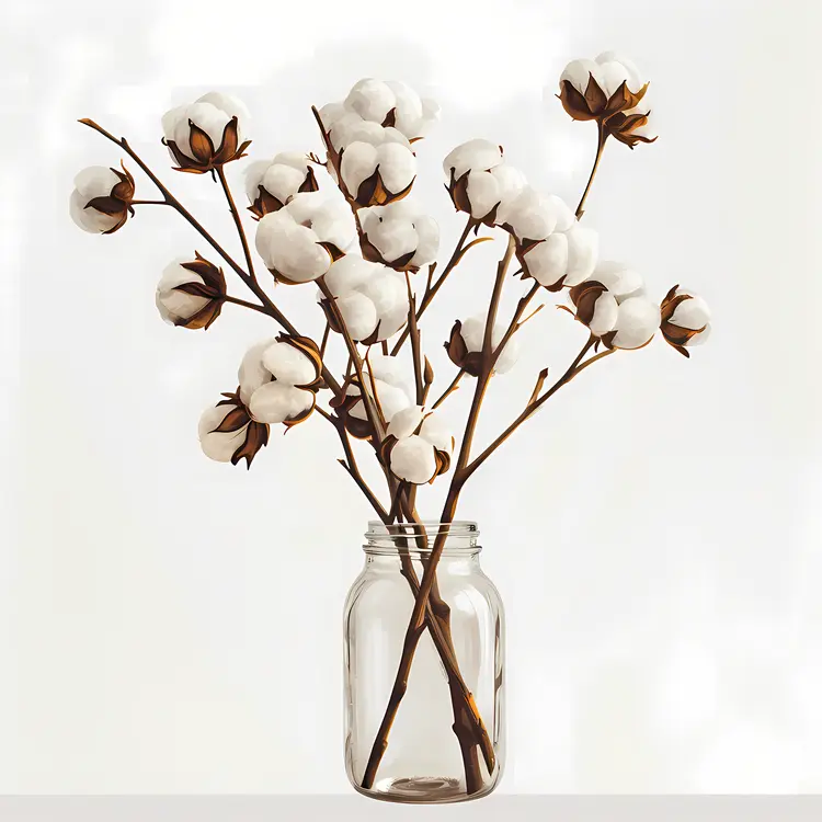 White Cotton Stems in a Clear Jar