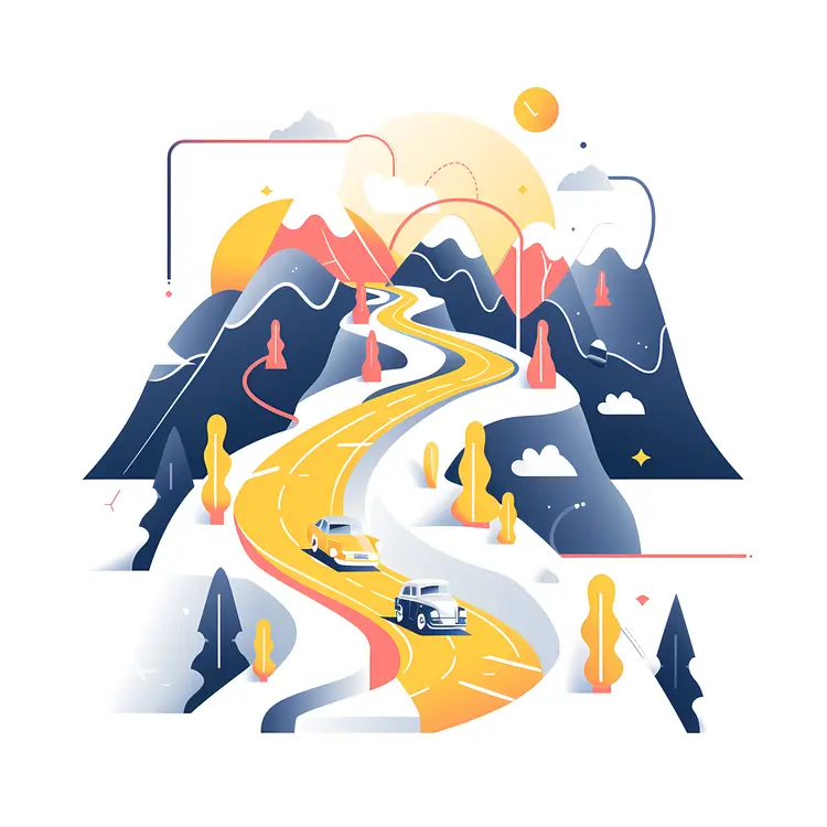 Mountain Road with Cars at Sunrise