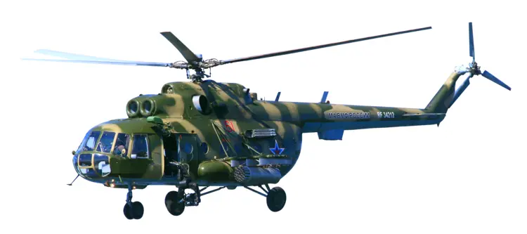 Camouflage Military Helicopter in Flight