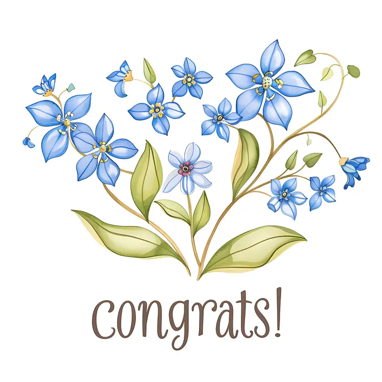 Blue Flowers with Congrats Message