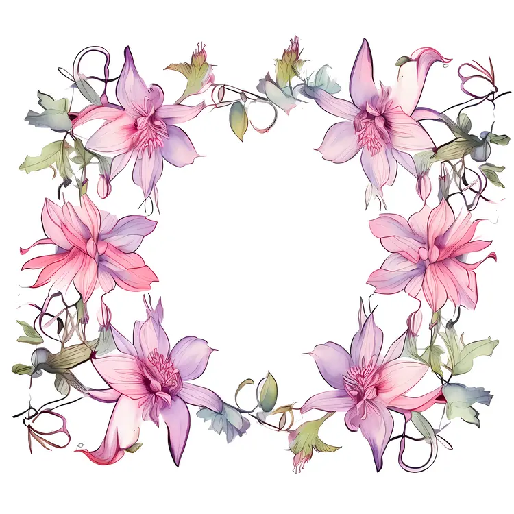 Pink and Purple Flowers in a Floral Frame
