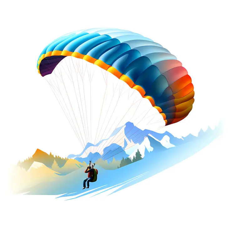 Paraglider Over Snowy Mountains