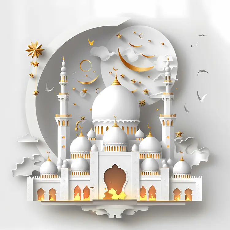 White Mosque with Minarets and Dome