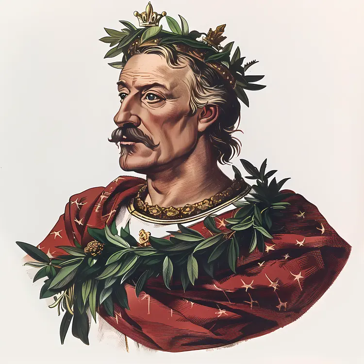 Regal King with Crown and Laurel Wreath