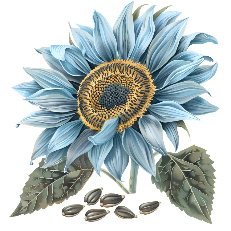 Blue Sunflower with Seeds Illustration