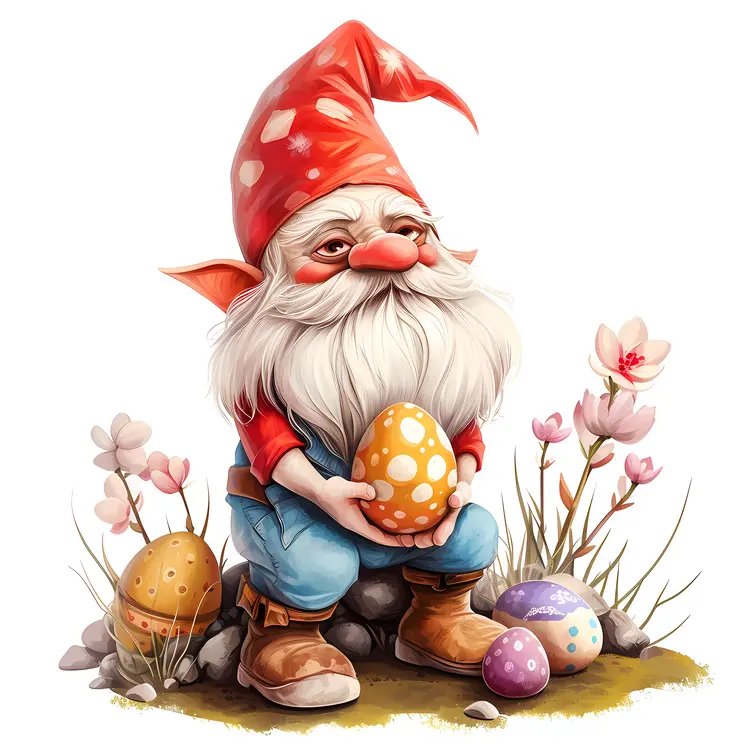 Gnome with Easter Eggs and Flowers