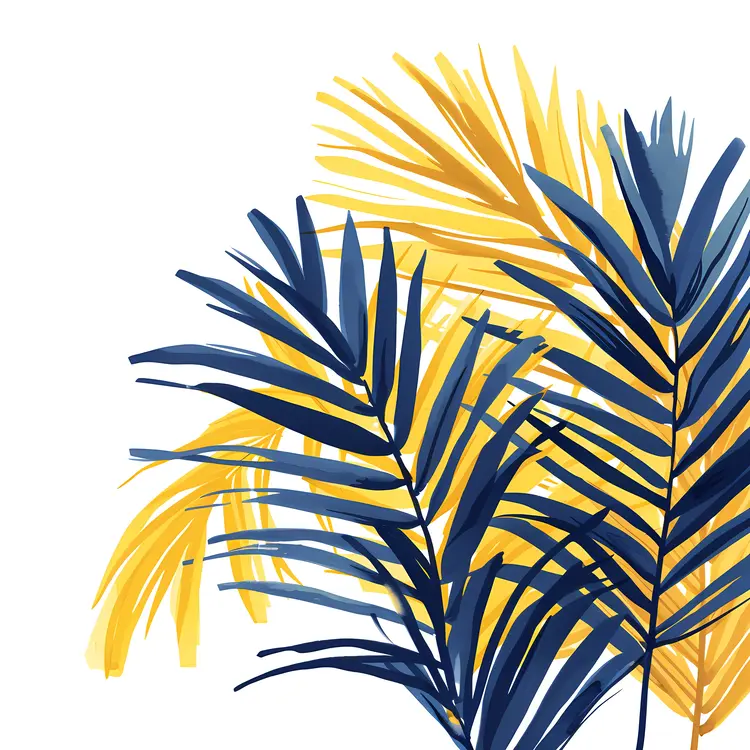 Yellow and Blue Tropical Leaves Illustration