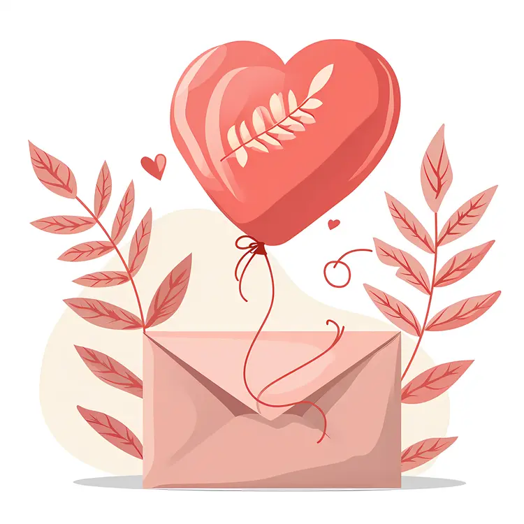 Heart Balloon and Envelope with Leaves
