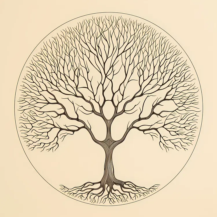 Minimalist Tree of Life Illustration with Branches and Roots