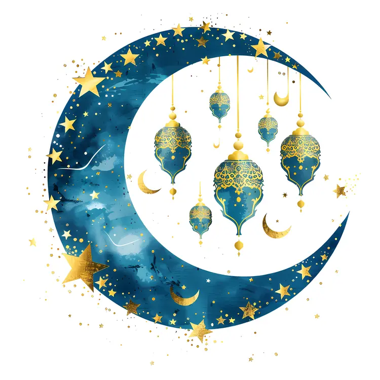 Decorative Crescent with Hanging Lanterns
