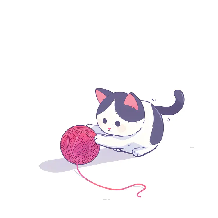 Cute Kitten Playing with Yarn