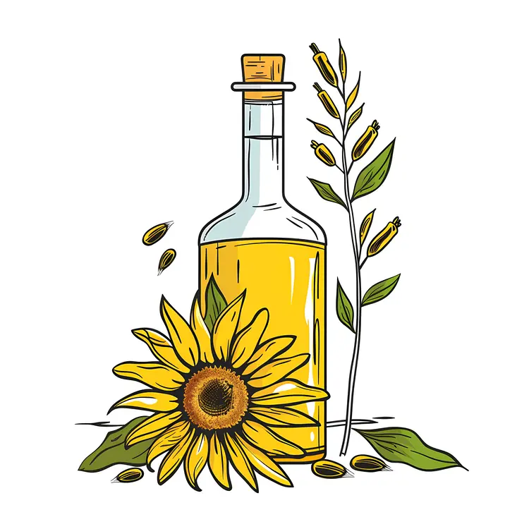 Illustration of Sunflower Oil Bottle with Sunflower