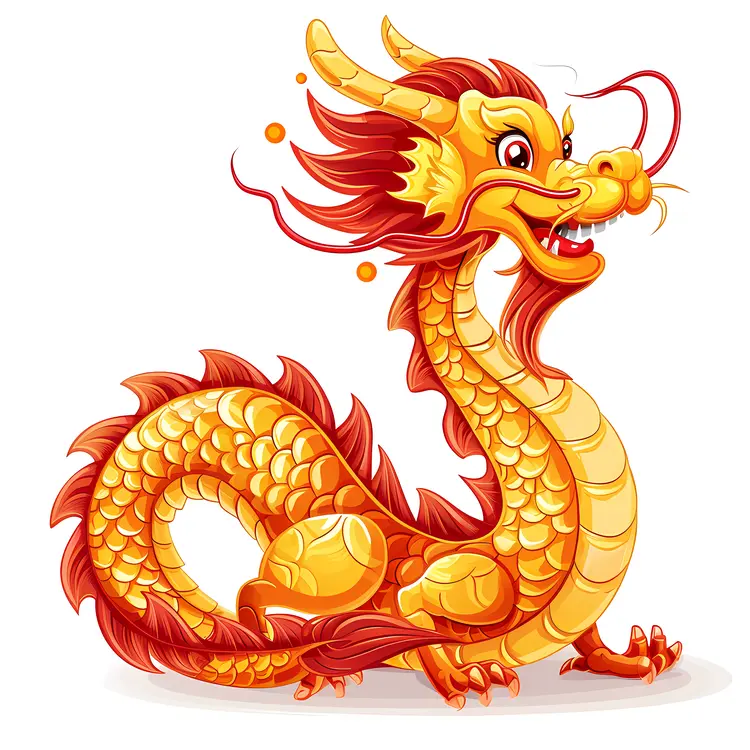Golden Dragon Cartoon Illustration