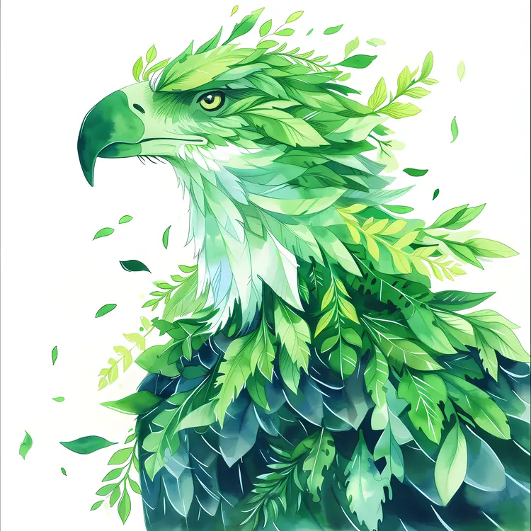 Green Eagle with Leaf Feathers