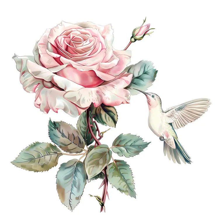 Beautiful Rose and Hummingbird Illustration