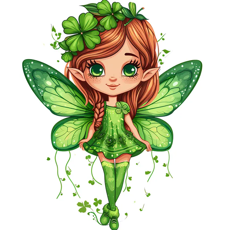 Green Fairy with Red Hair and Shamrock