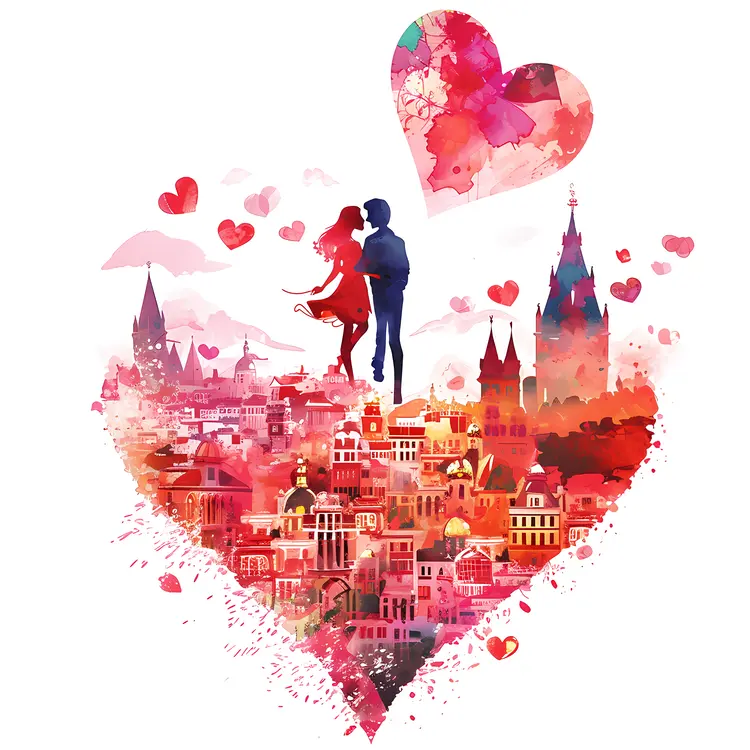 Heart Shaped Cityscape with Couple