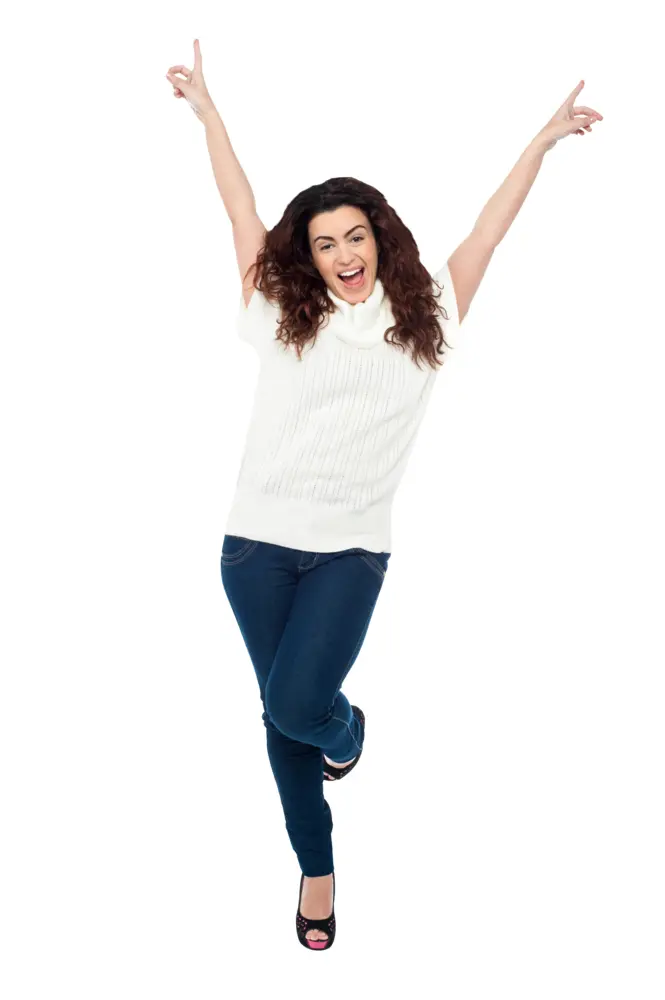 Happy Woman Jumping with Arms Raised
