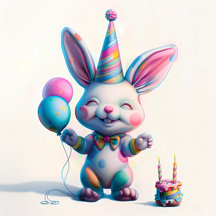 Cute Bunny with Balloons and Cake