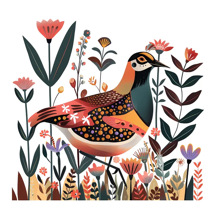 Decorative Bird in a Flower Garden