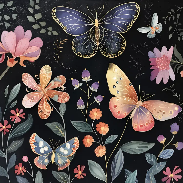 Butterflies and Flowers in a Garden