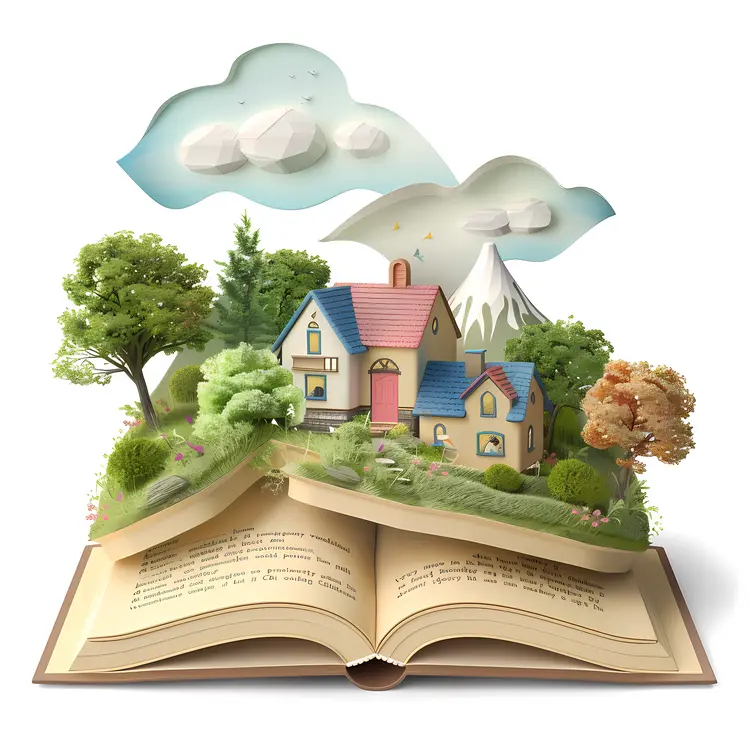 Open Book with House and Nature
