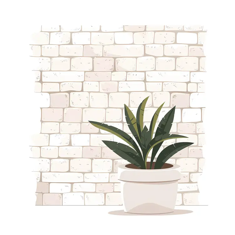 Potted Plant Against Brick Wall