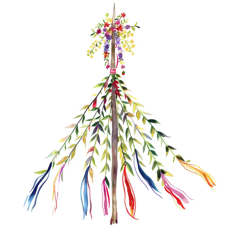 Colorful Maypole with Ribbons and Flowers