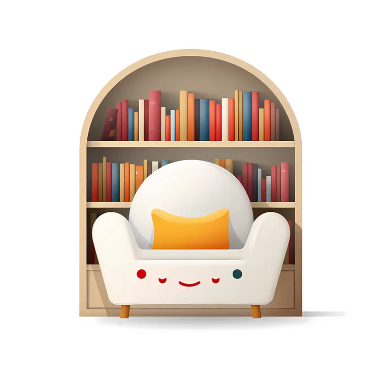 Modern White Armchair with Bookshelf
